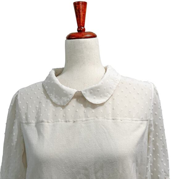 Adrianna‎ Papell XL Top with Sleeves Schoolboy Cream Dotted Sleeves Blouse (7) - Picture 8 of 12
